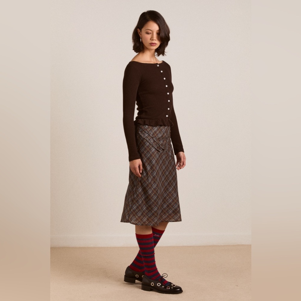 Damson Madder Octavia Skirt Sheer Skirt Multi Check UK 12 / US 8